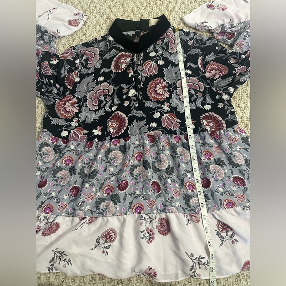 LOFT Black and Pink Graphic Long Sleeve Blouse size XS - Picture 7 of 10